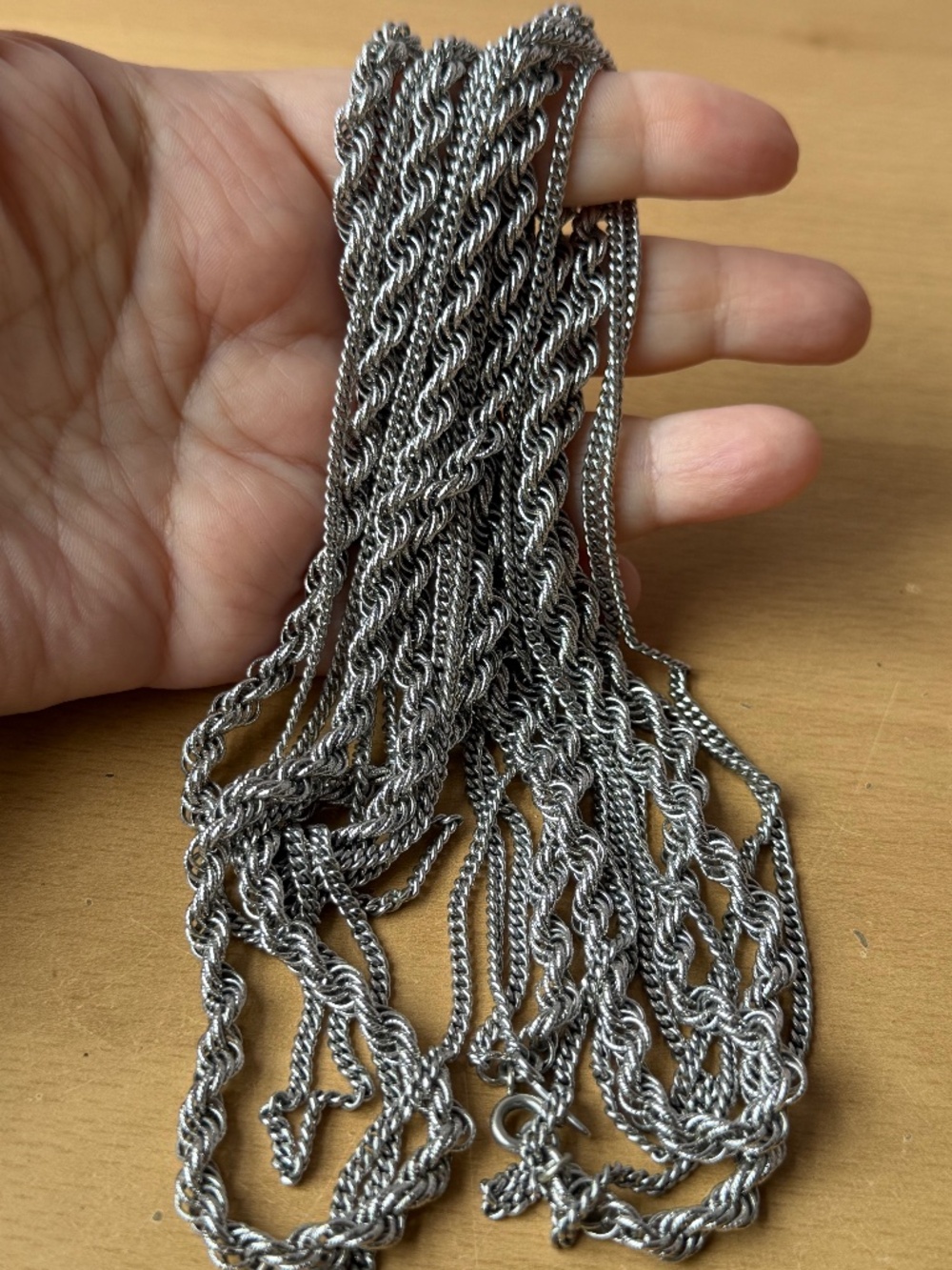 VINTAGE MONET MULTI CHAIN EXTRA LONG ROPE NECKLACE SILVER TONE METAL STATEMENT